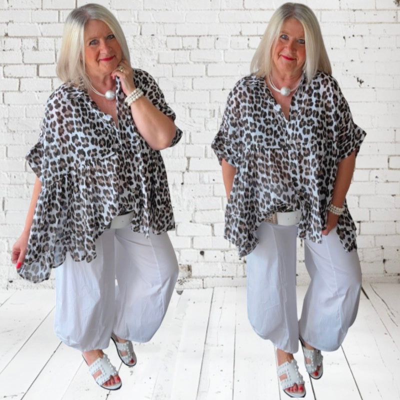 leichte oversized Bluse "RELAXED LEO", s/w