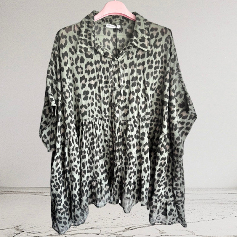 leichte oversized Bluse "RELAXED LEO", khaki