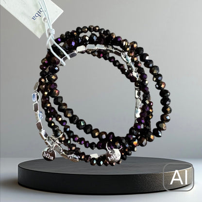 BIBA Crystal-Armband-Set, schwarz-braun/silber