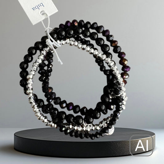 BIBA Crystal-Armband-Set, schwarz/silber