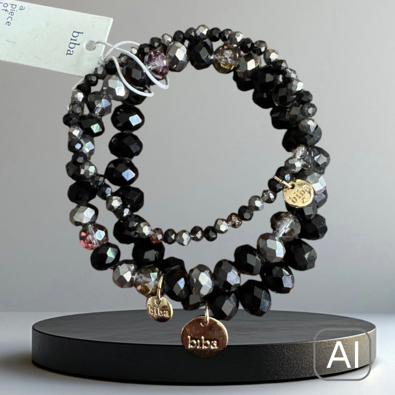 BIBA Crystal-Armband-Set, grau-schwarz
