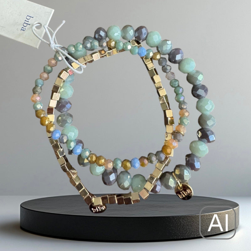 BIBA Crystal-Armband-Set, mint/grau/gold