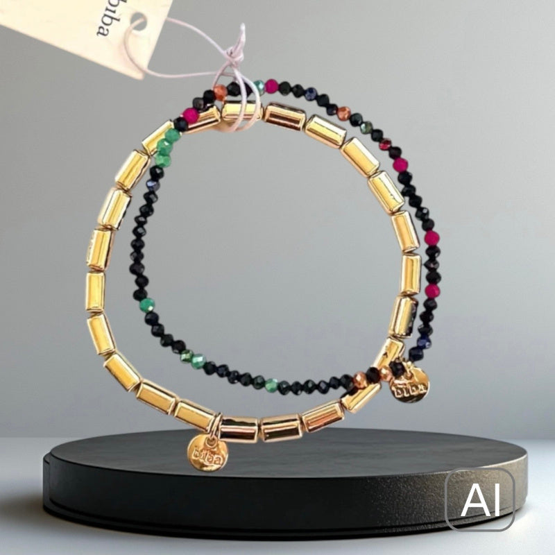 BIBA Crystal-Armband-Set, schwarz-multi/gold