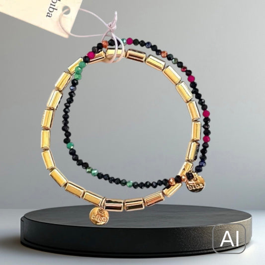 BIBA Crystal-Armband-Set, schwarz-multi/gold