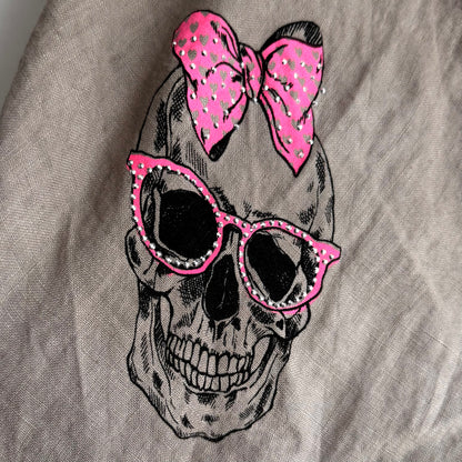 kurze Leinen Baggy "SKULL" mit Glitzer