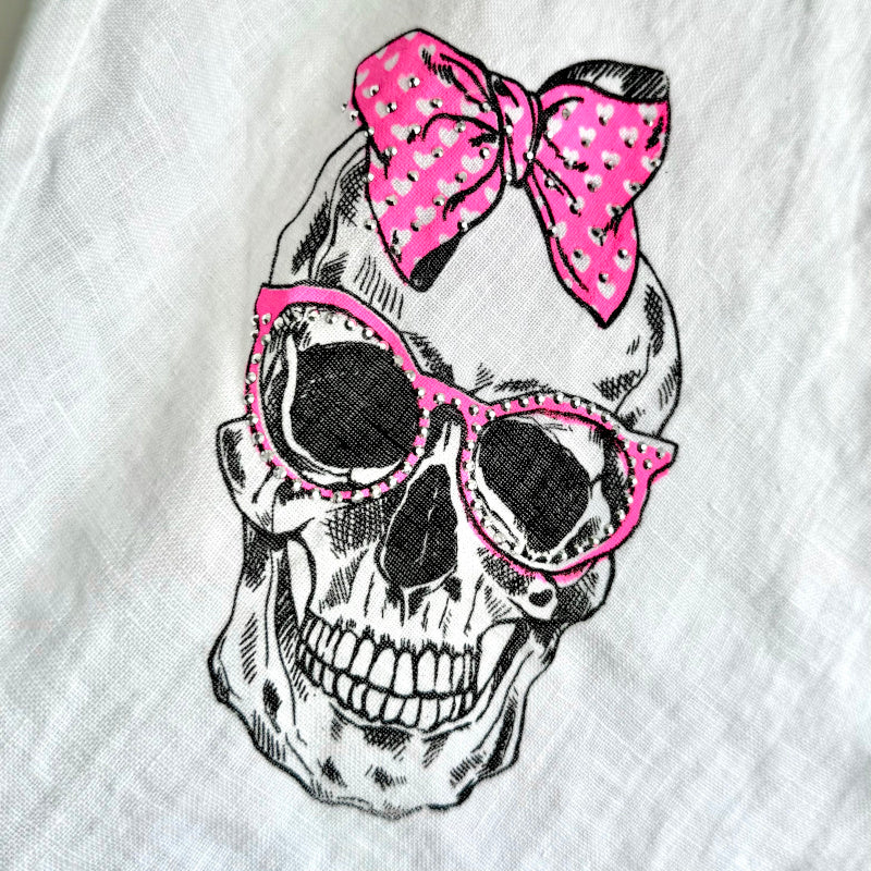 kurze Leinen Baggy "SKULL" mit Glitzer
