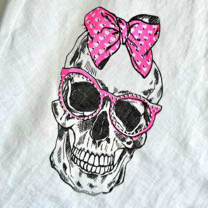 kurze Leinen Baggy "SKULL" mit Glitzer
