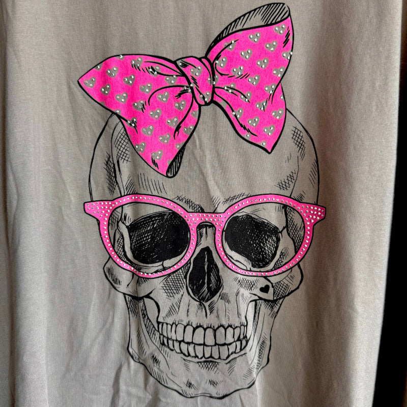 T-Shirt "SKULL" mit Glitzer, taupe
