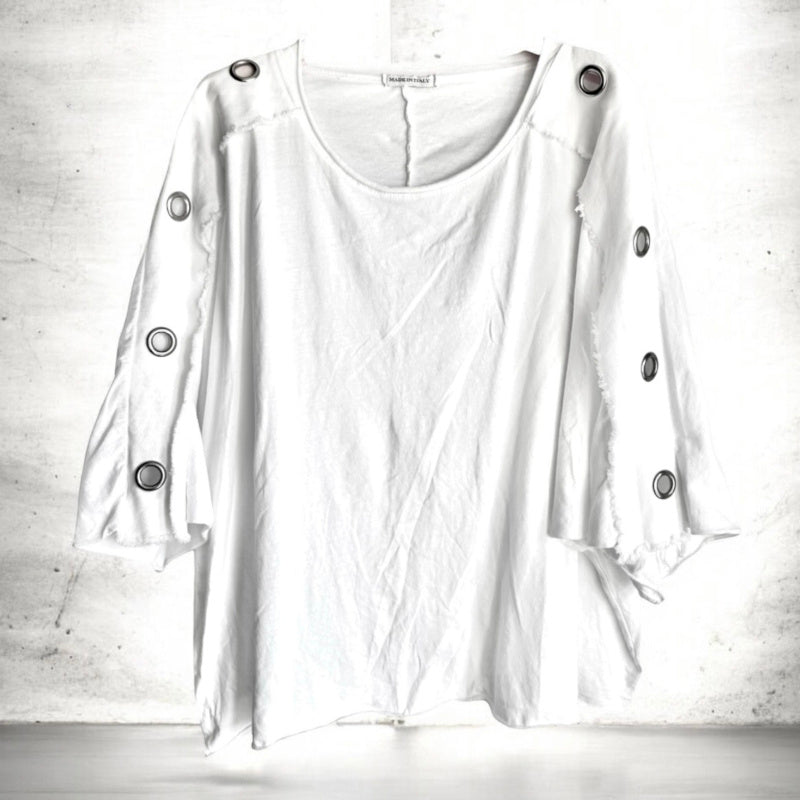 Shirt "EYELETS" 3/4 Arm mit Ösen, weiß
