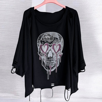 Shirt "SKULL" mit Glitzer & Cut-Outs, schwarz
