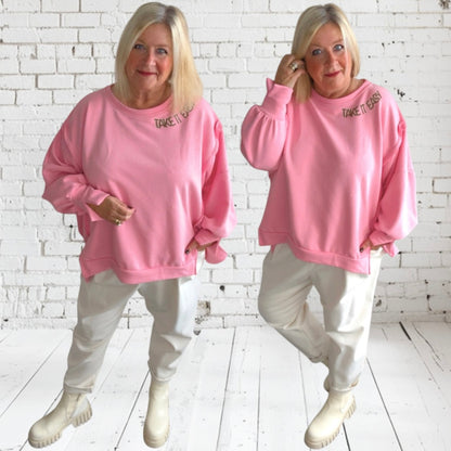 Sweatshirt "TAKE IT EASY", candy rosa