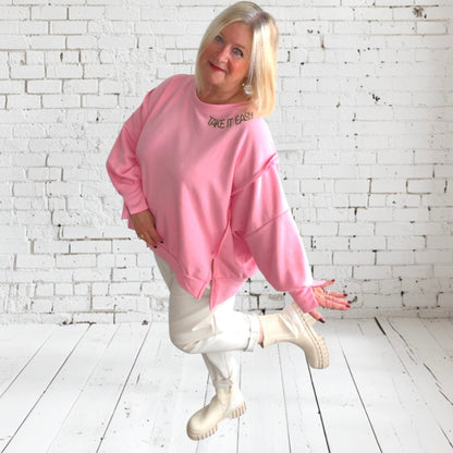 Sweatshirt "TAKE IT EASY", candy rosa