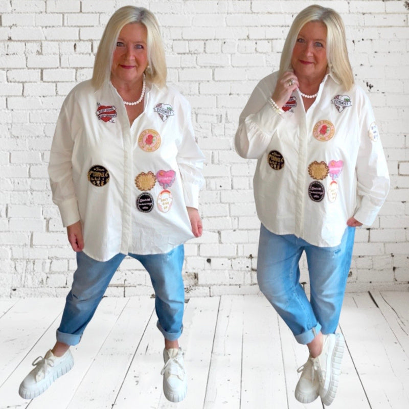 Hemdbluse "FOR GIRLS ONLY", weiß