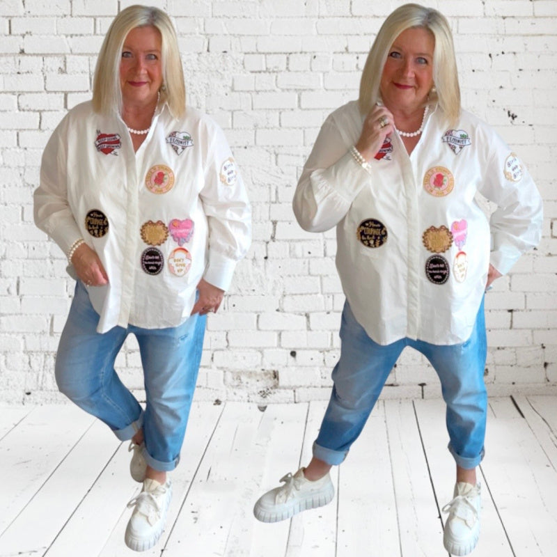 Hemdbluse "FOR GIRLS ONLY", weiß