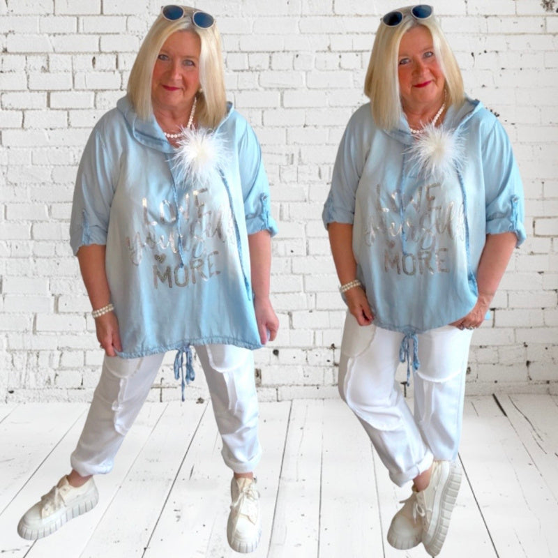 Blusen Tunika "YOURSELF" mit Kapuze, light denim