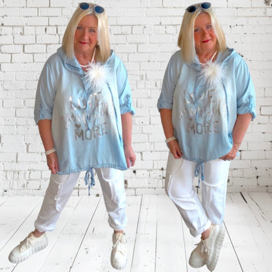 Blusen Tunika "YOURSELF" mit Kapuze, light denim