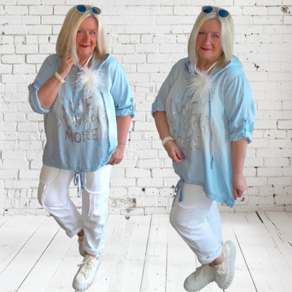 Blusen Tunika "YOURSELF" mit Kapuze, light denim