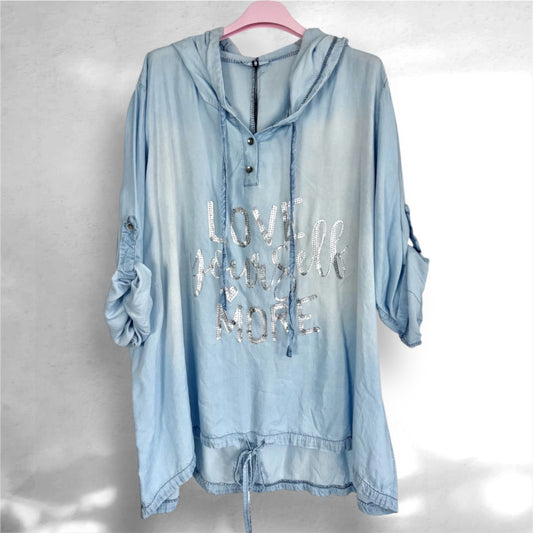 Blusen Tunika "YOURSELF" mit Kapuze, light denim