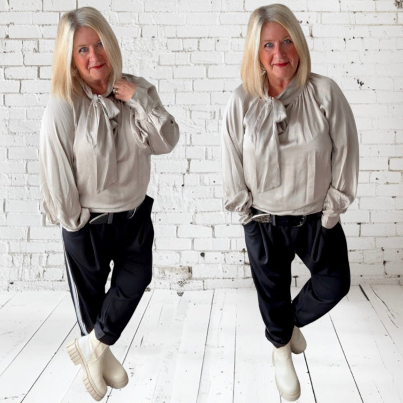 Satin Bluse "RIBBON" in 2 Farben