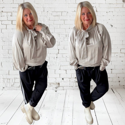 Satin Bluse "RIBBON" in 2 Farben