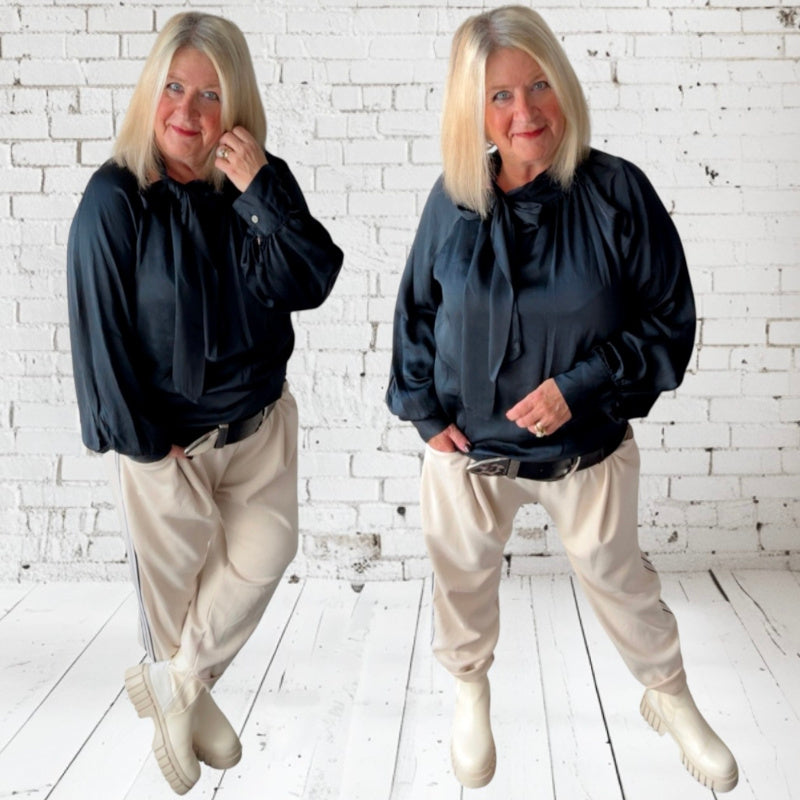 Satin Bluse "RIBBON" in 2 Farben