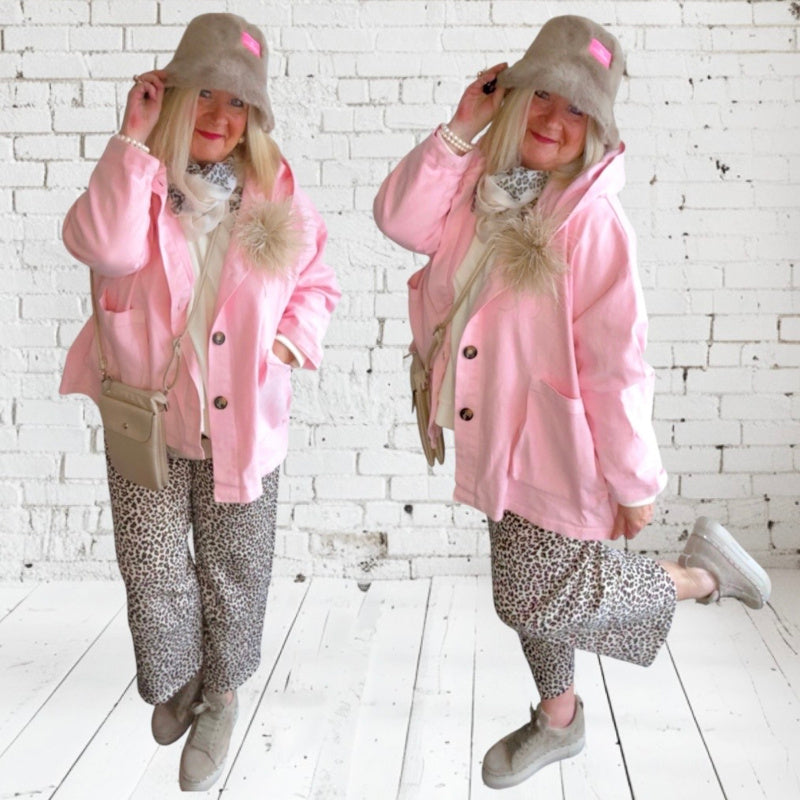 Denim Jacke "HANTEN" in japan. Style, mit Kapuze, rosa