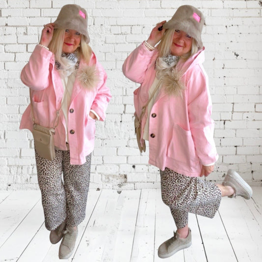 Denim Jacke "HANTEN" in japan. Style, mit Kapuze, rosa