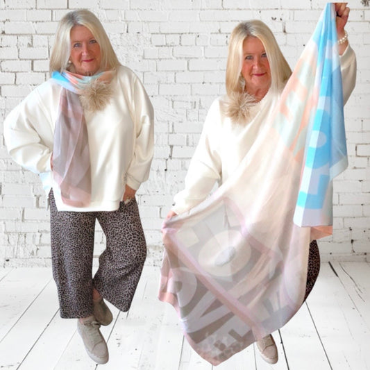 Viskose Schal "LOVE", multi-pastell