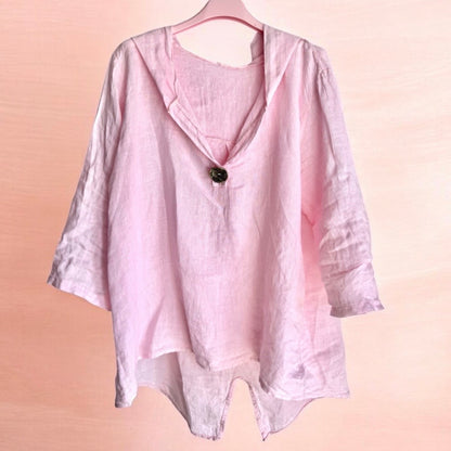 Leinen Bluse "MUNDO" mit Kapuze, rosa