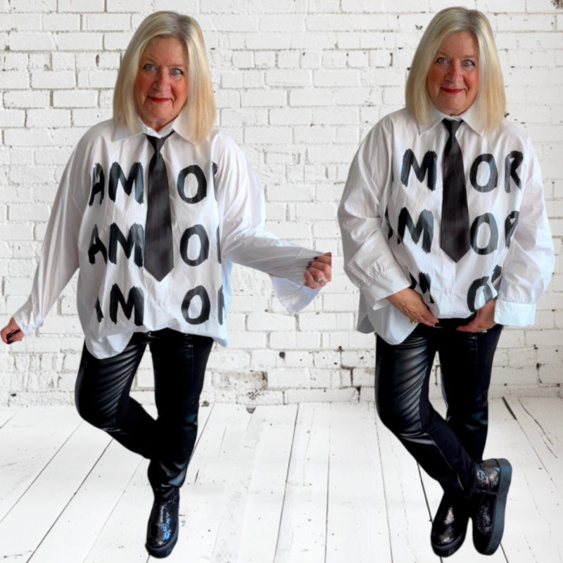 Bluse "AMOR" mit Krawatte, w/s