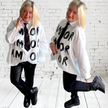 Bluse "AMOR" mit Krawatte, w/s