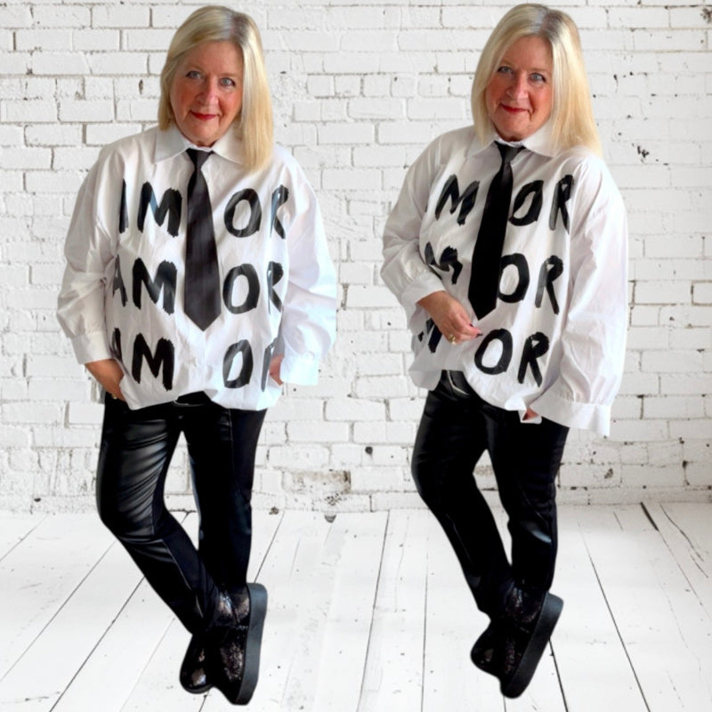 Bluse "AMOR" mit Krawatte, w/s