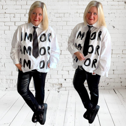 Bluse "AMOR" mit Krawatte, w/s