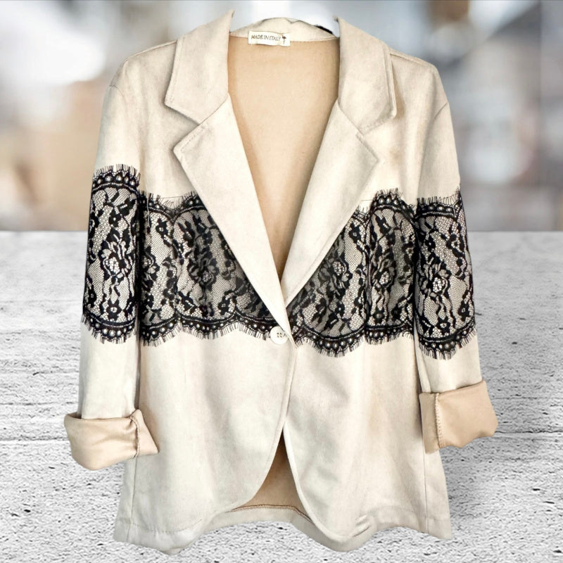 Velour Blazer "LACE TRIM", beige