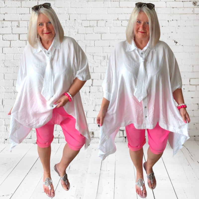 oversized Bluse "BUSINESS" mit Krawatte, weiß