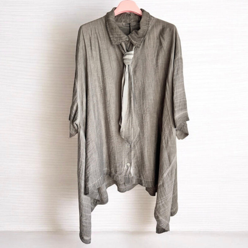 oversized Bluse "BUSINESS" mit Krawatte, taupe