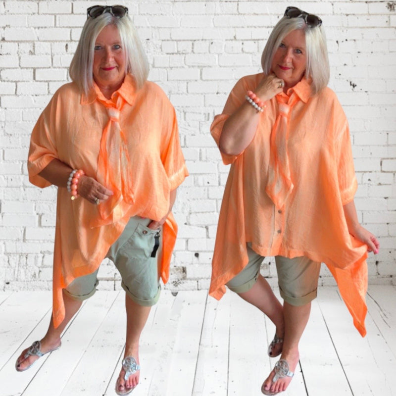 oversized Bluse "BUSINESS" mit Krawatte, neonorange