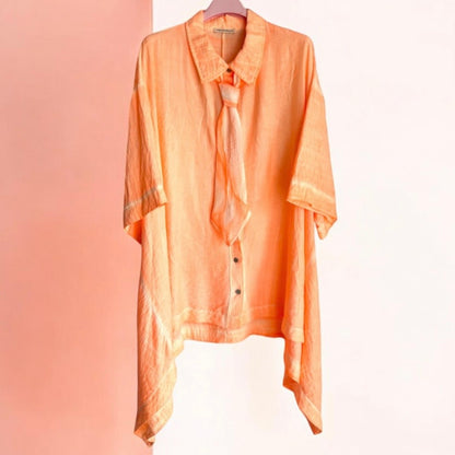 oversized Bluse "BUSINESS" mit Krawatte, neonorange