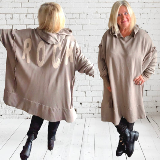 oversize Hoodie "ROCK", taupe