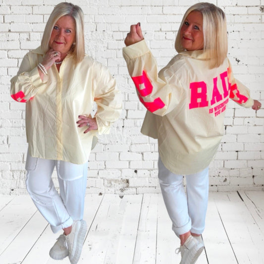 Hemd Bluse "PARADISE", gelb/neonpink