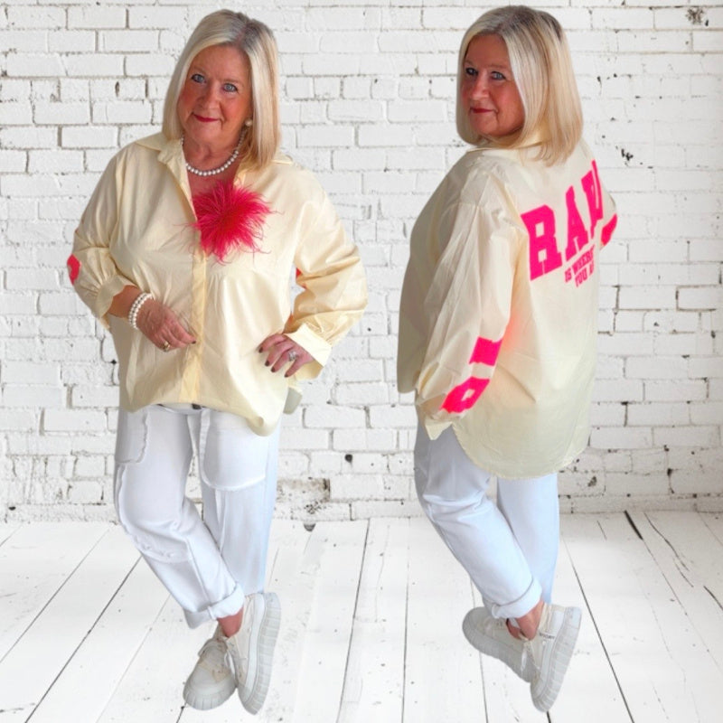 Hemd Bluse "PARADISE", gelb/neonpink