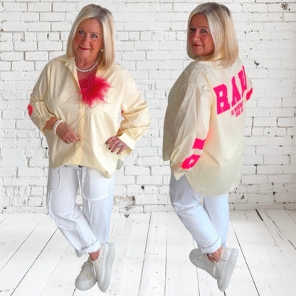 Hemd Bluse "PARADISE", gelb/neonpink