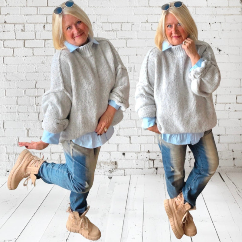 Strickpullover "COZY", hellgrau