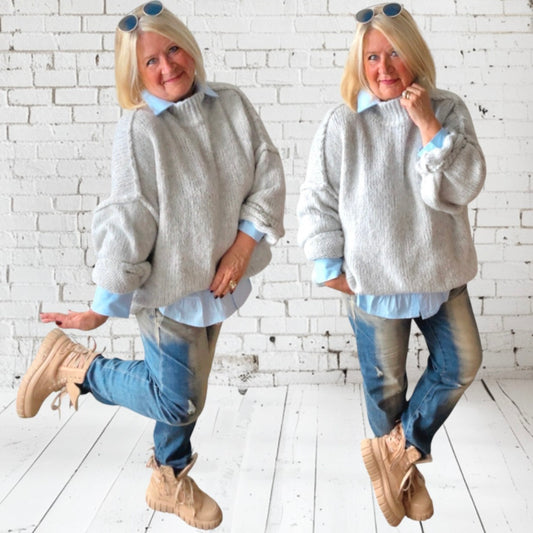 Strickpullover "COZY", hellgrau