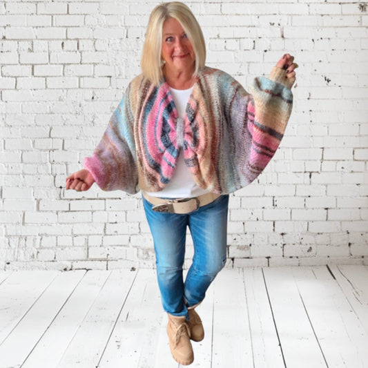 Poncho Pullover "TWISTED", pink-multi