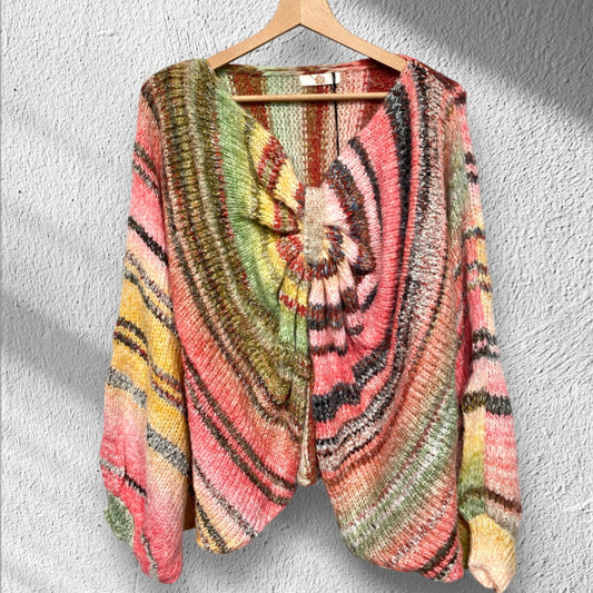 Poncho Pullover "TWISTED", orange-multi