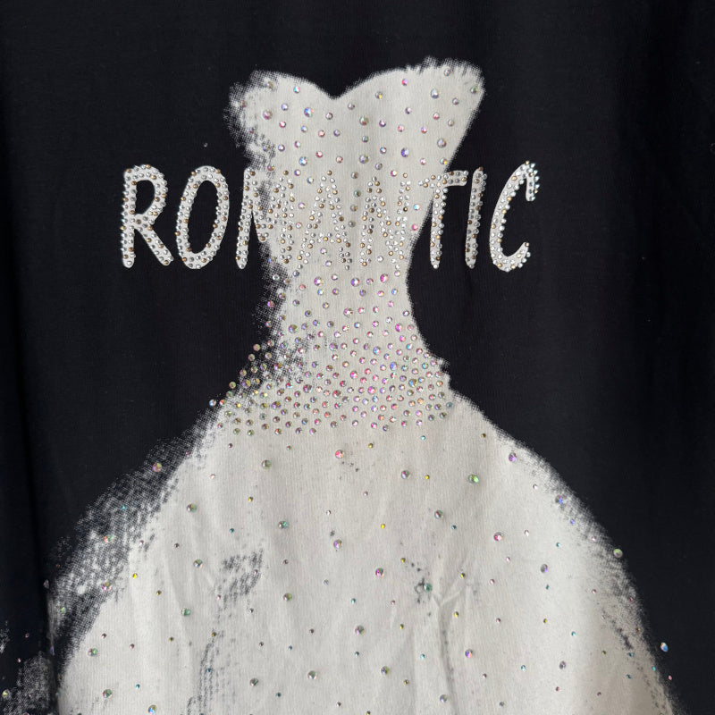 T-Shirt "ROMANTIC" mit Glitzer, schwarz