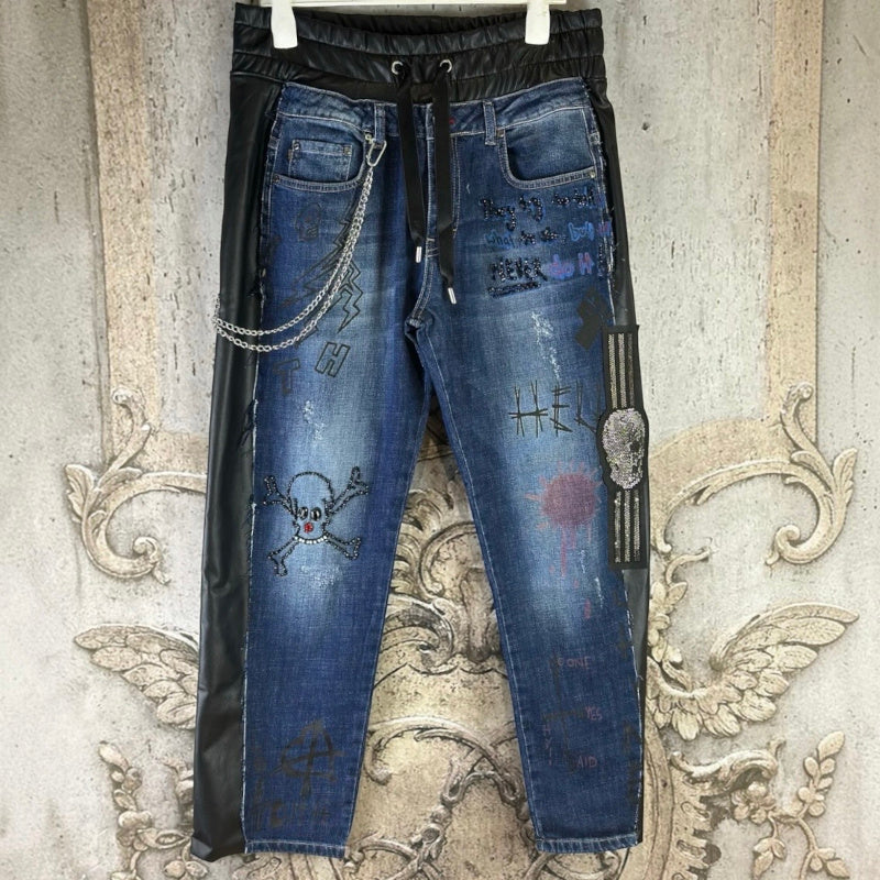 ROSE Jeans "SKULL" mit Strass und Ketten