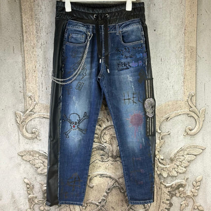 ROSE Jeans "SKULL" mit Strass und Ketten