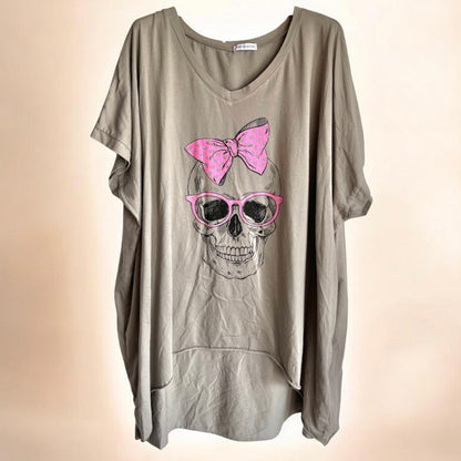 T-Shirt "SKULL" mit Glitzer, taupe